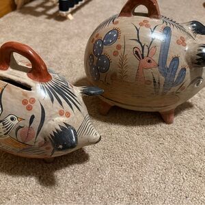 Vintage Piggy Banks Set | Small & Large Pair  | Folk Art